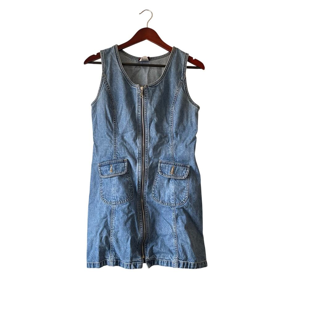 Vintage y2k 90s denim front zip mini overall mini dress size‎ medium